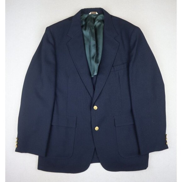 VINTAGE MEN'S BLUE BLAZER GOLD BUTTONS - SPORT COAT - HUNT VALLEY - SIZE 44R - Picture 2 of 9
